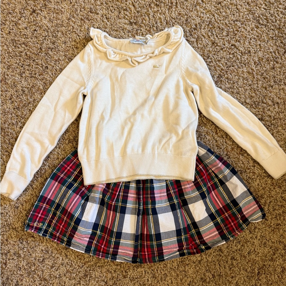 Vineyard Vines Girls Sweater and Plaid Skirt